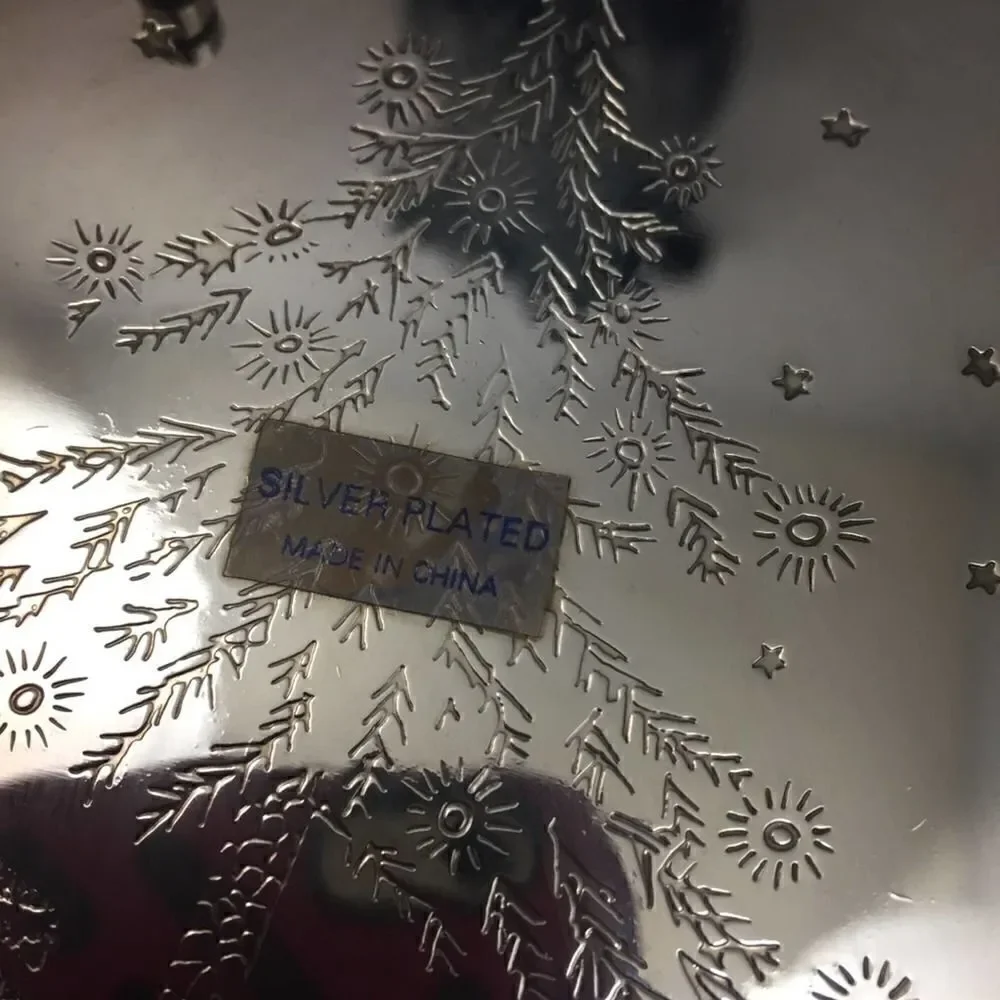 Vintage NOEL Christmas Tree Silver Plated Coasters
